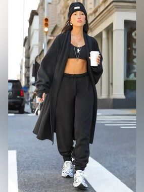 Joah Brown Oversized Cardigan Long Black French Terry Duster Maxi